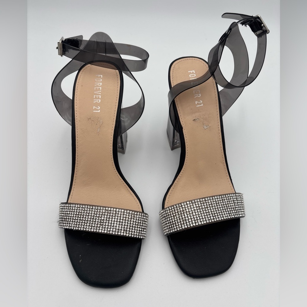 Forever 21 Black and‎ Silver Heels with Rhinestone Embellishments